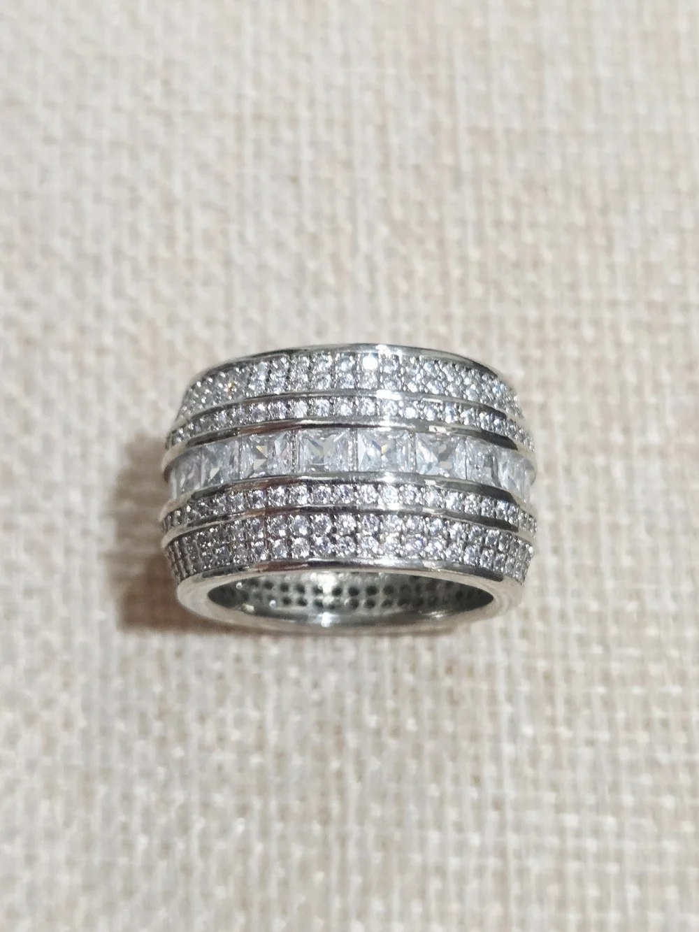 Silver Crystal Pavé Wide Band Ring - Silver~size 7